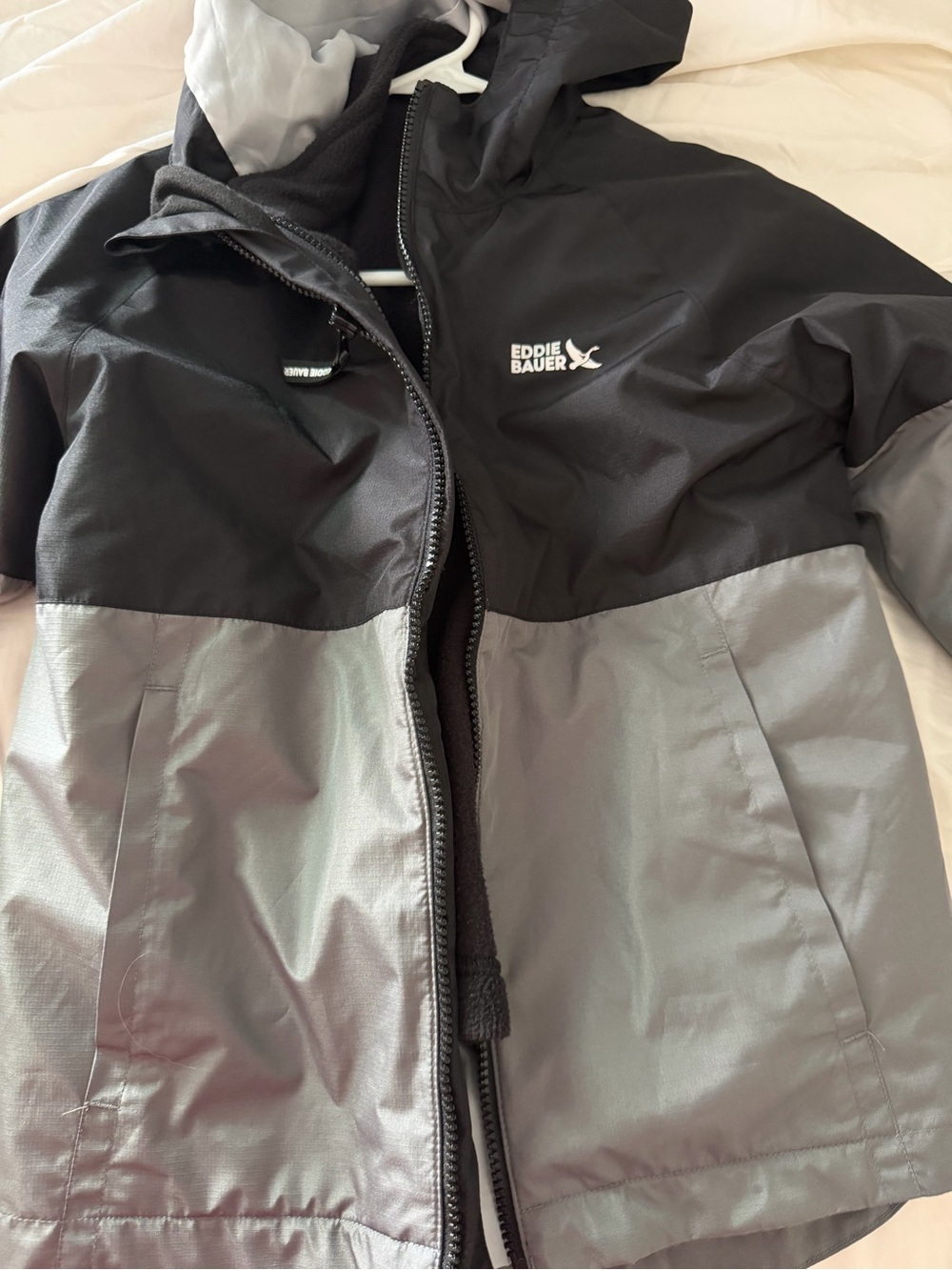 Eddie Bauer Men's Black and Gray Hooded Raincoat